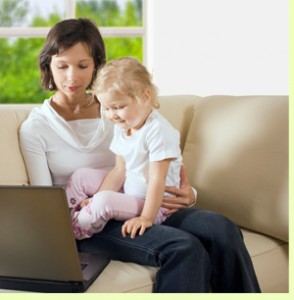 Mother with daughter on her lap